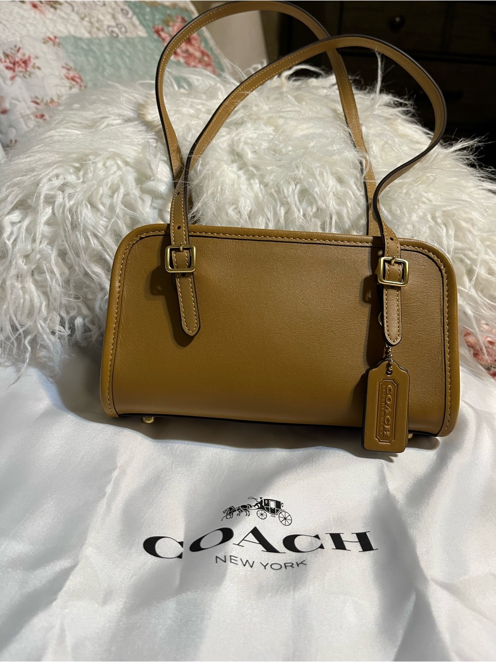Coach Small Double-Strap Shoulder Bag in Caramel Tan 8x4.5